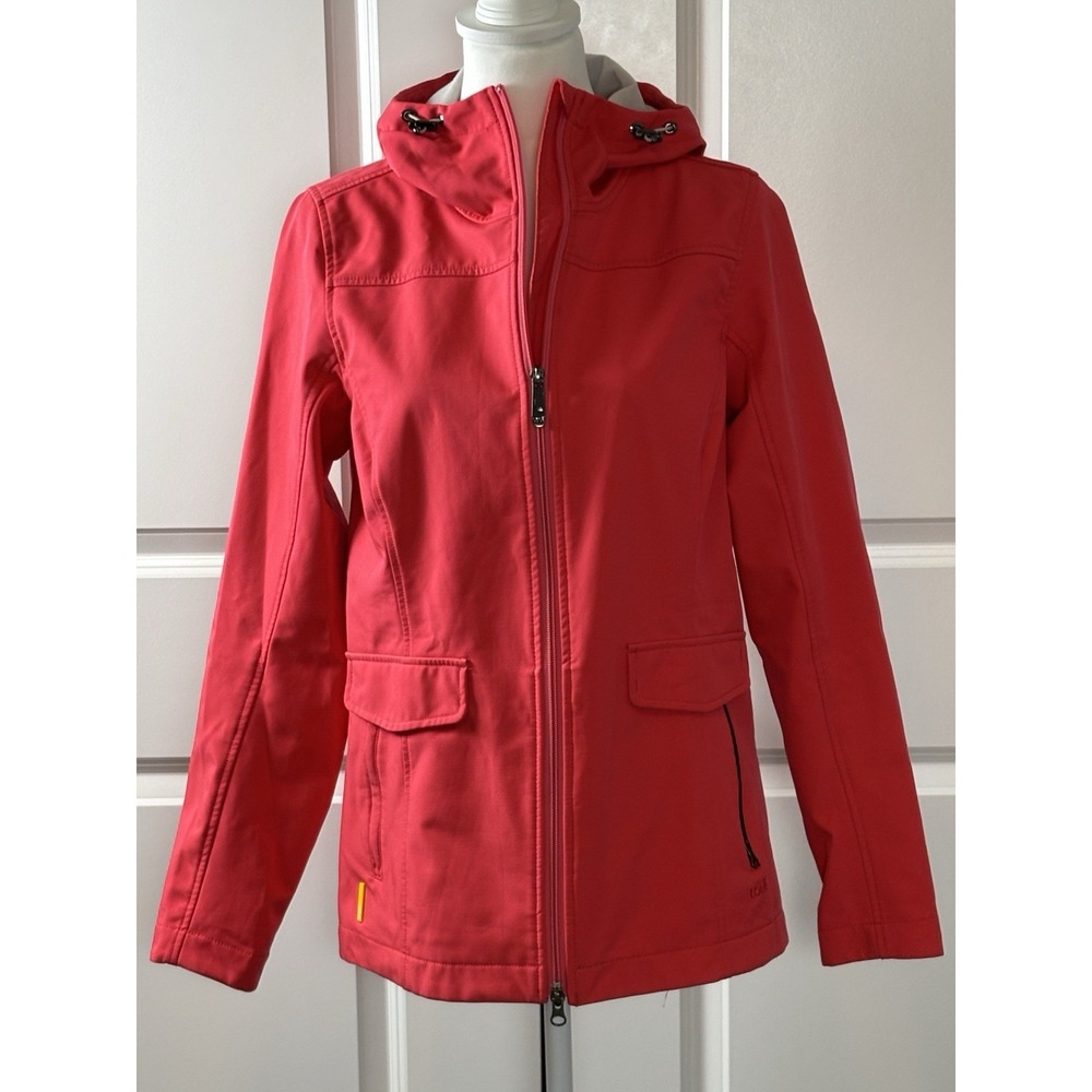 NWOT Women Lole Coral Vibrant Red Hooded Rain Jacket Lightweight Waterproof SZ M